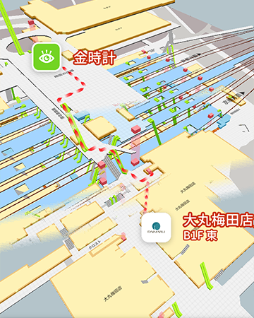 男子トイレから大丸梅田店地下一階までの経路